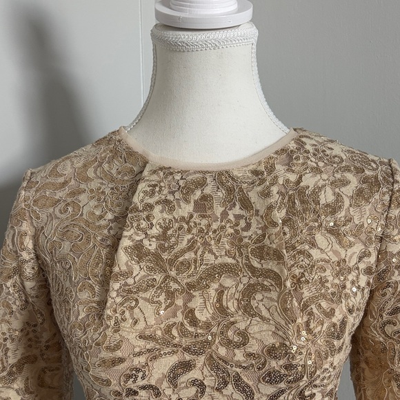 Betsy & Adam Gold Floral Lace Dress - Picture 3 of 15